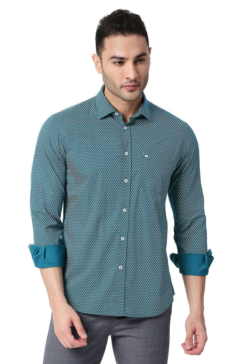 BASICS SLIM FIT COTTON POPLIN PRINTED SHIRT