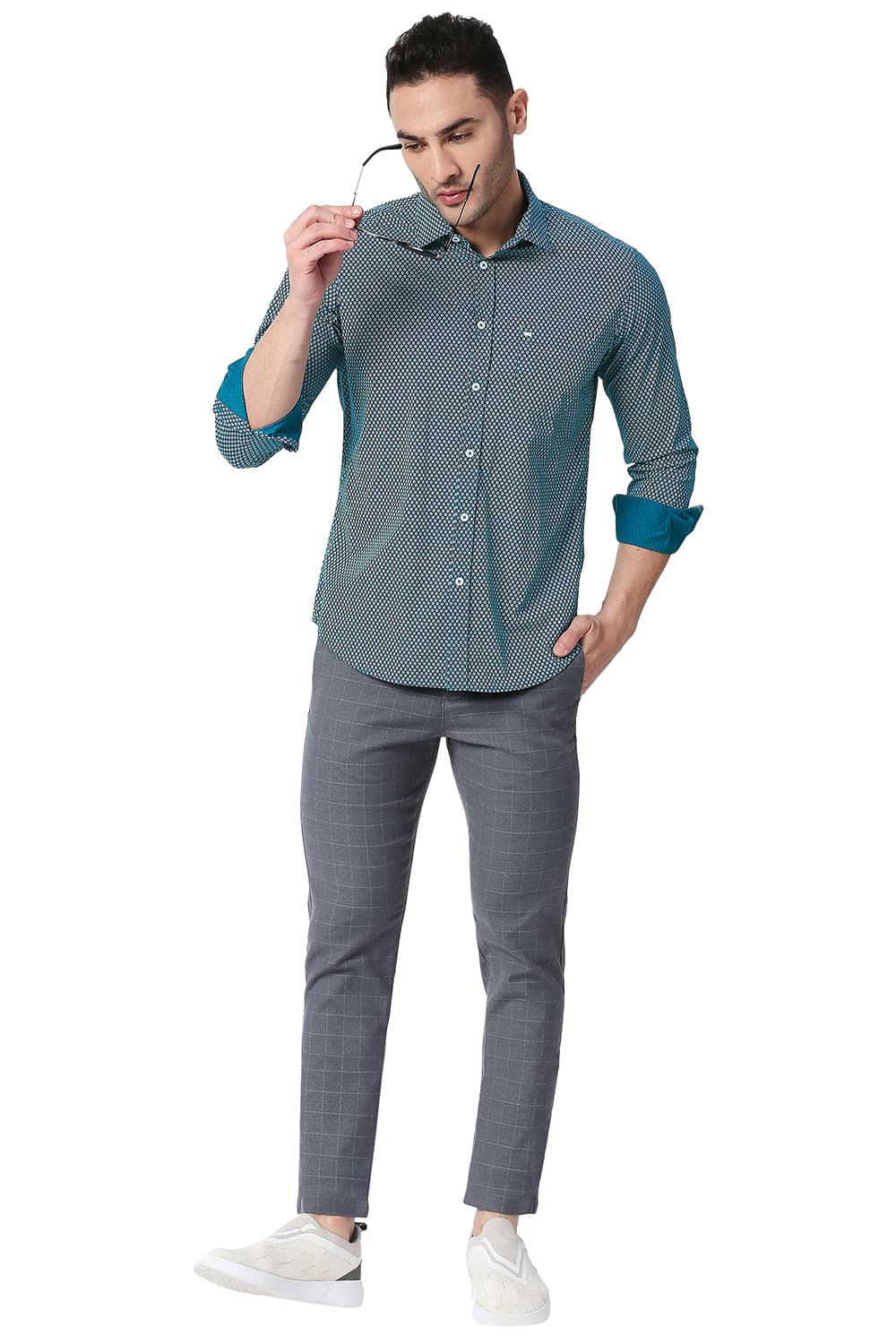 BASICS SLIM FIT COTTON POPLIN PRINTED SHIRT