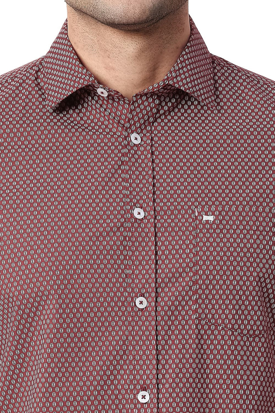 BASICS SLIM FIT CABERNET MAROON COTTON POPLIN PRINTED SHIRT