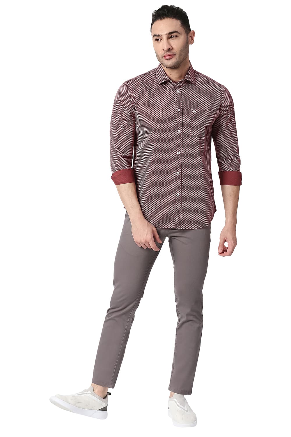 BASICS SLIM FIT COTTON POPLIN PRINTED SHIRT