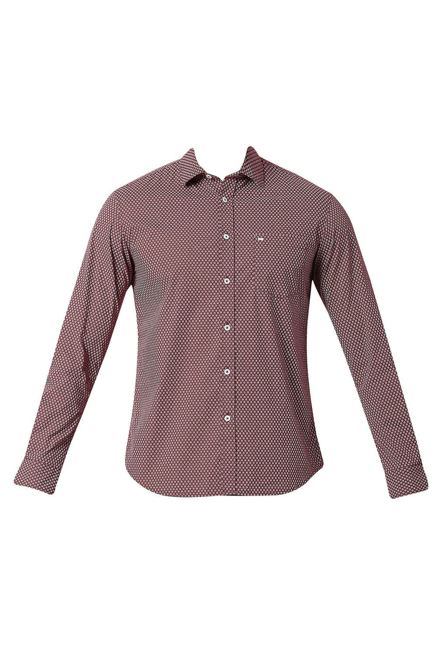 BASICS SLIM FIT CABERNET MAROON COTTON POPLIN PRINTED SHIRT