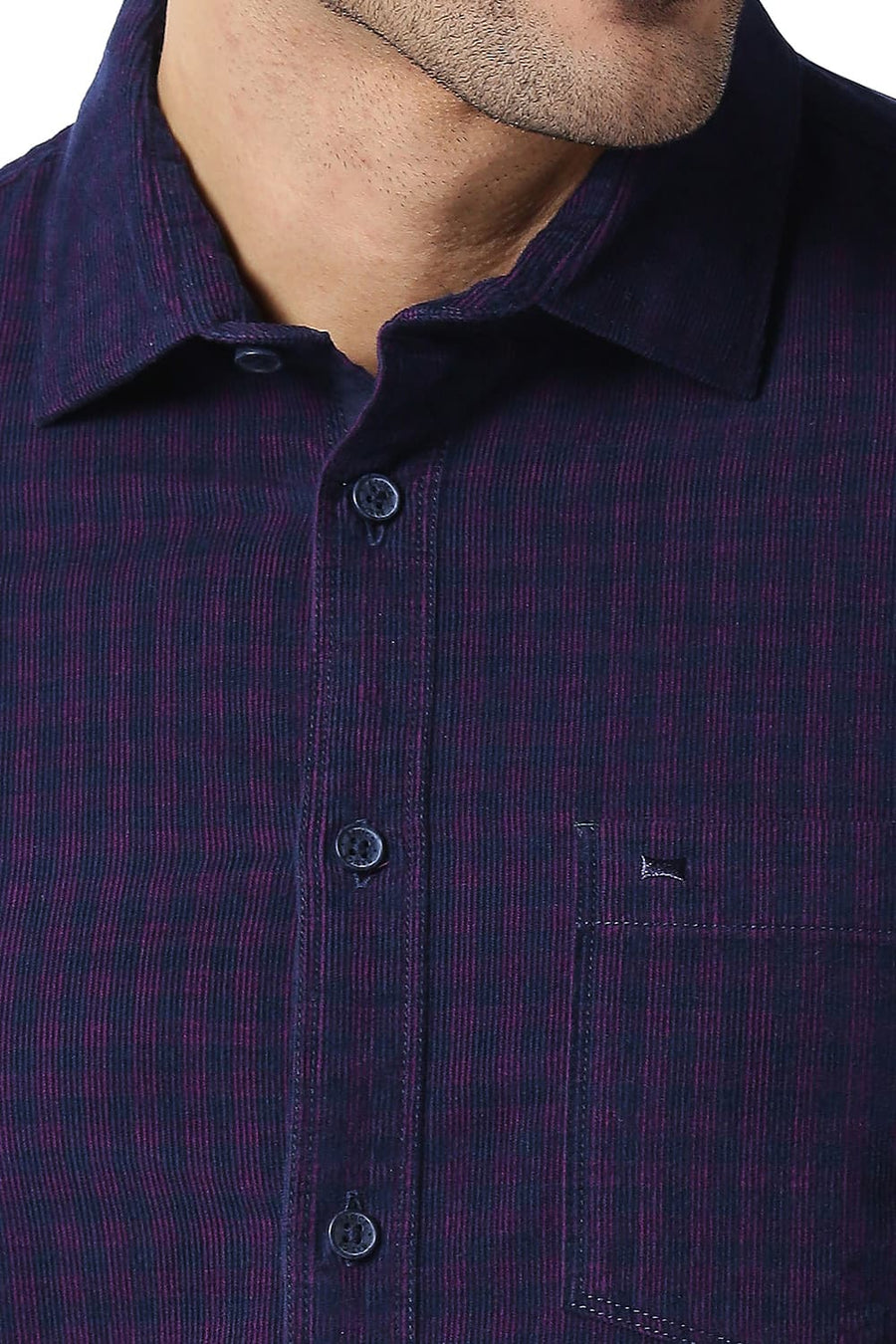 BASICS SLIM FIT SHADOW PURPLE COTTON CORDUORY CHECKS SHIRT