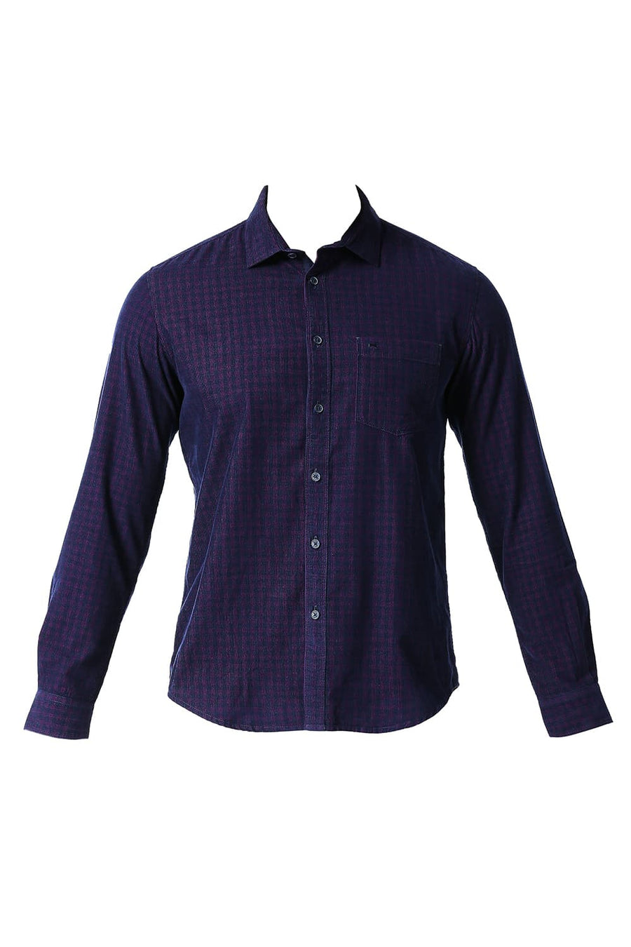 BASICS SLIM FIT SHADOW PURPLE COTTON CORDUORY CHECKS SHIRT