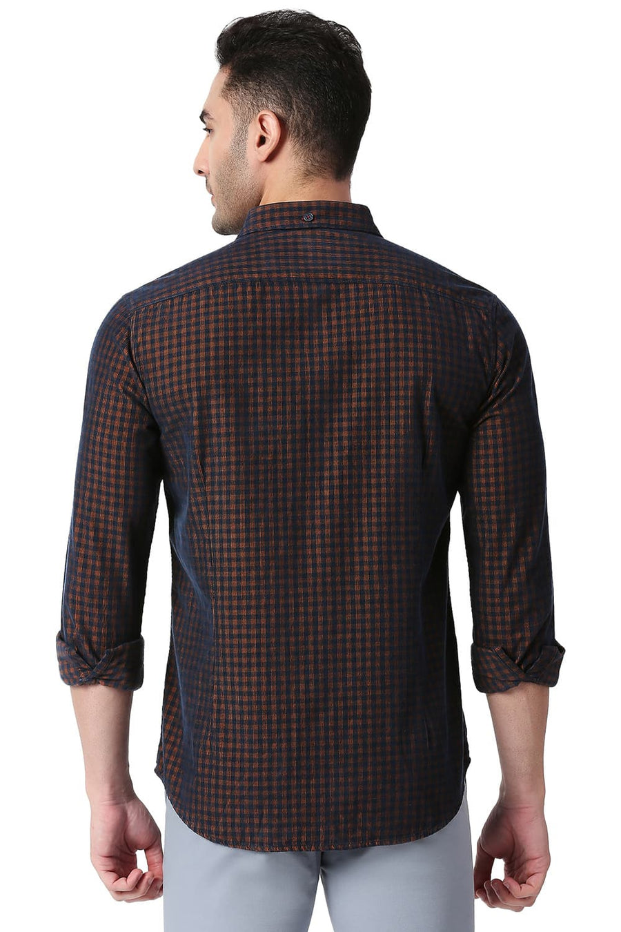 BASICS SLIM FIT EARTH BROWN COTTON CORDUORY CHECKS SHIRT