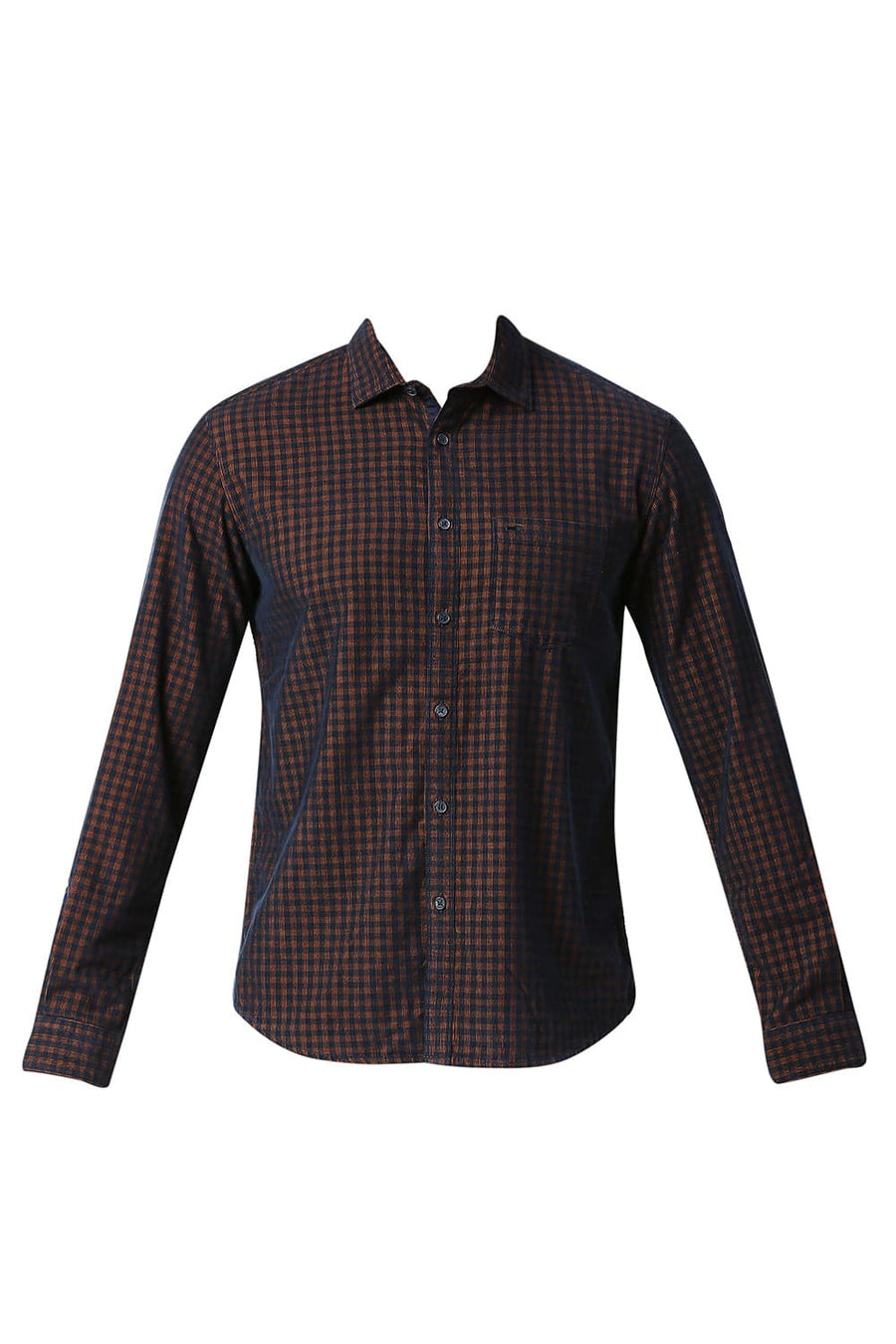 BASICS SLIM FIT EARTH BROWN COTTON CORDUORY CHECKS SHIRT