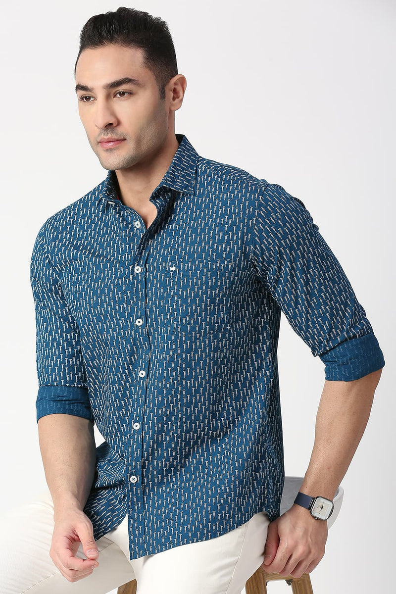 Slim Fit Cotton Poplin Printed Shirt