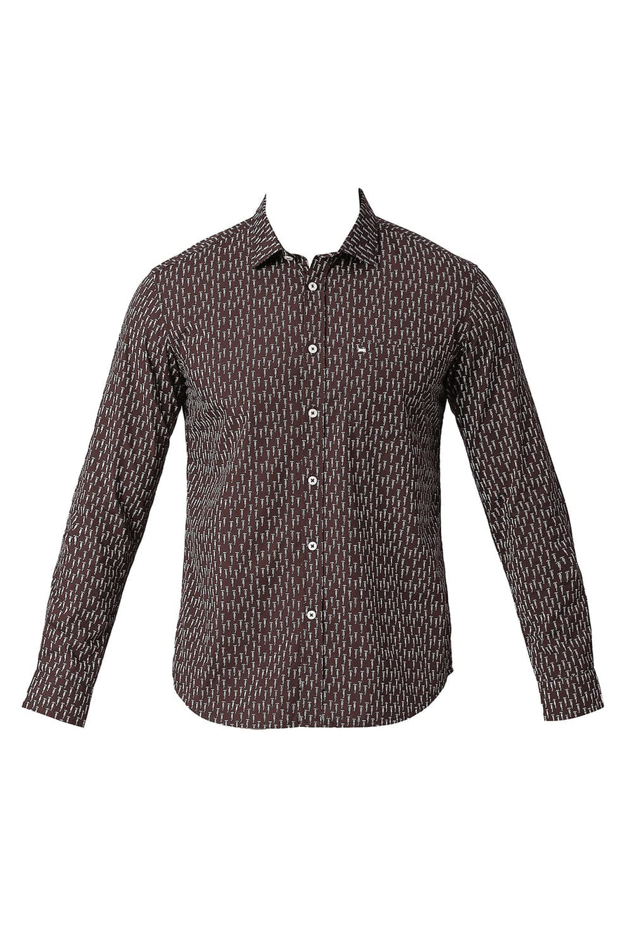 BASICS SLIM FIT TURKISH COFFEE COTTON POPLIN PRINTED SHIRT