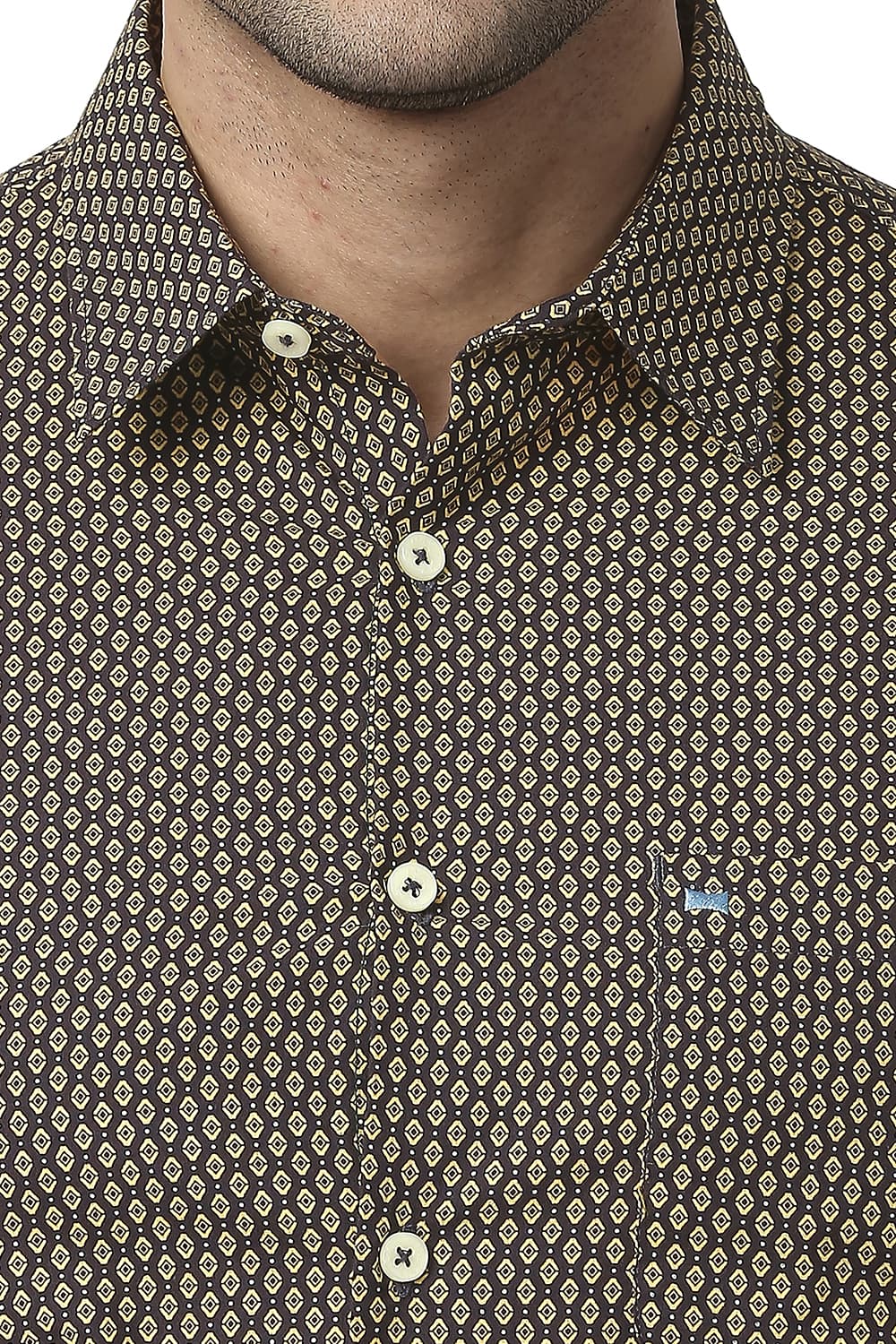 BASICS SLIM FIT COTTON POPLIN PRINTED SHIRT