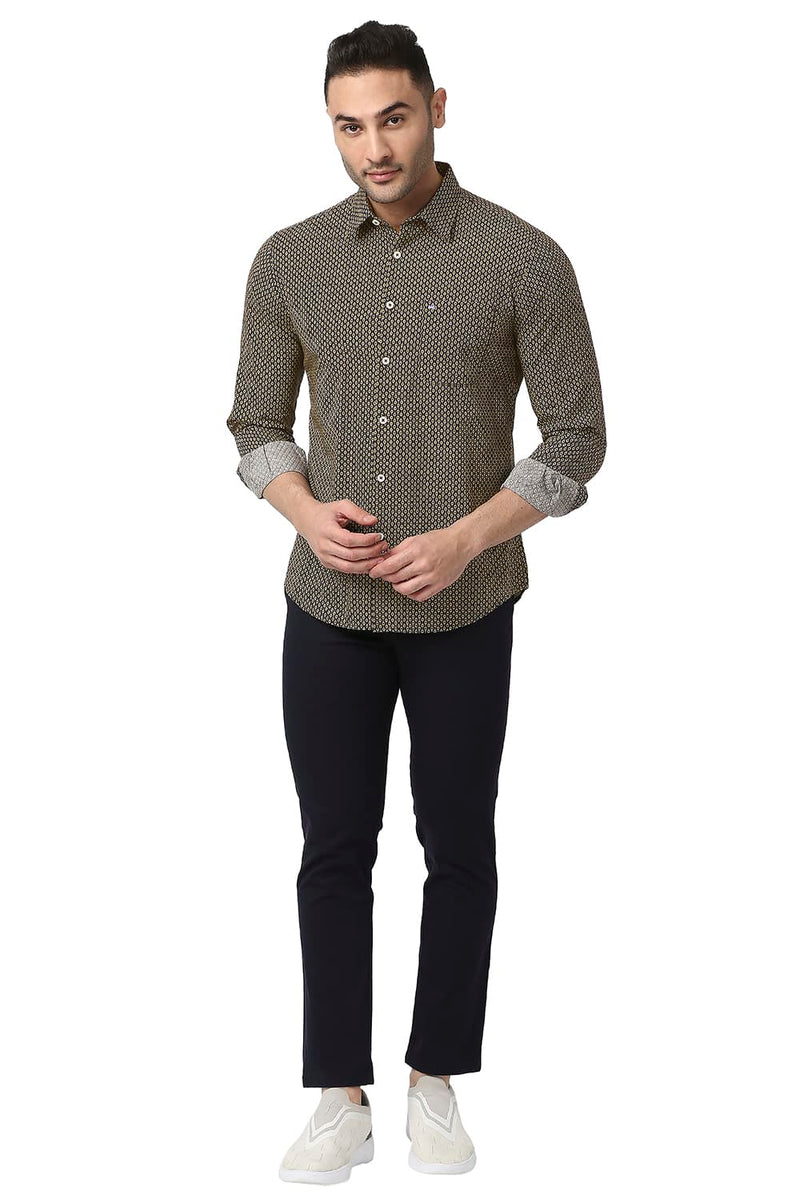 BASICS SLIM FIT COTTON POPLIN PRINTED SHIRT