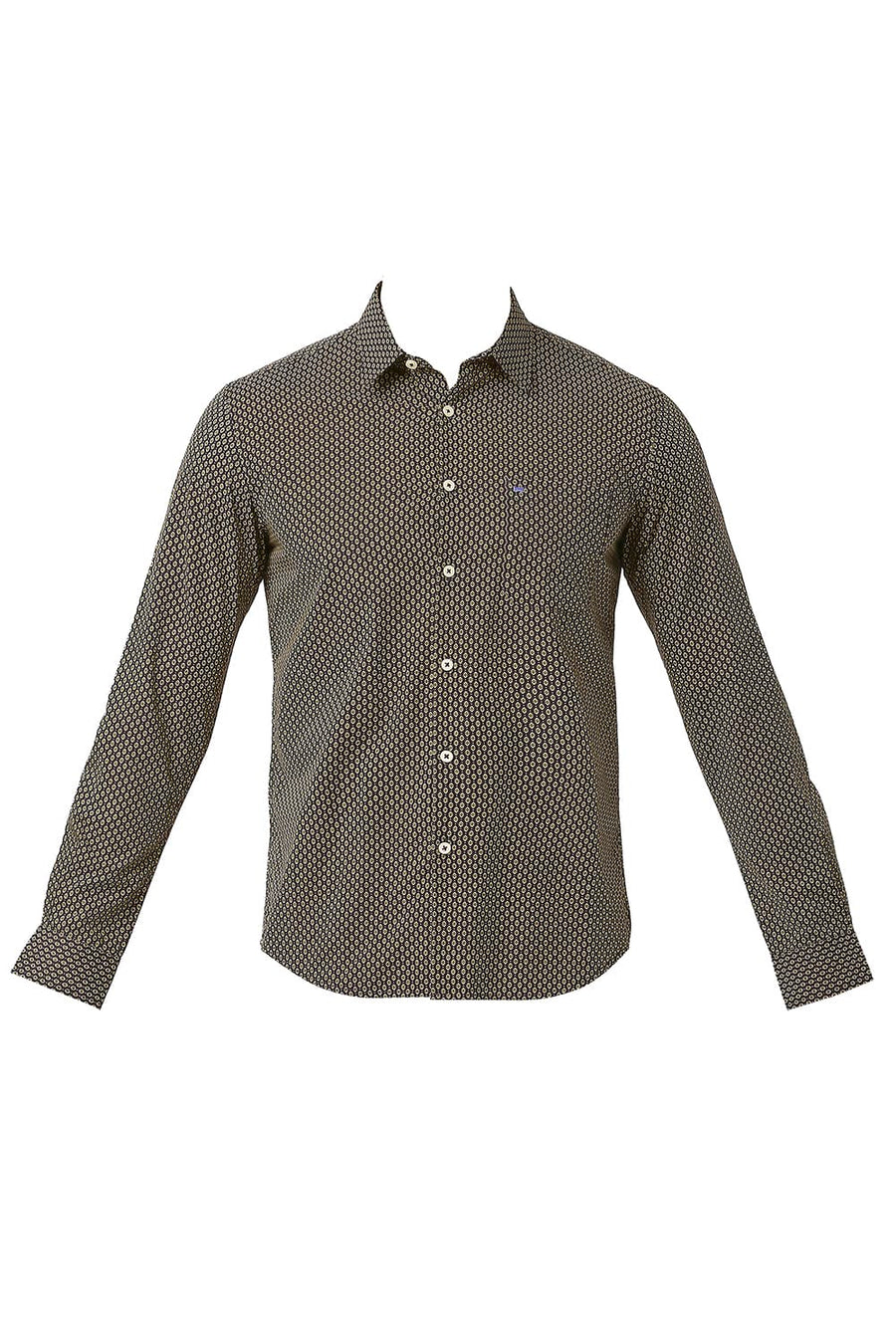 BASICS SLIM FIT YARROW KHAKI COTTON POPLIN PRINTED SHIRT