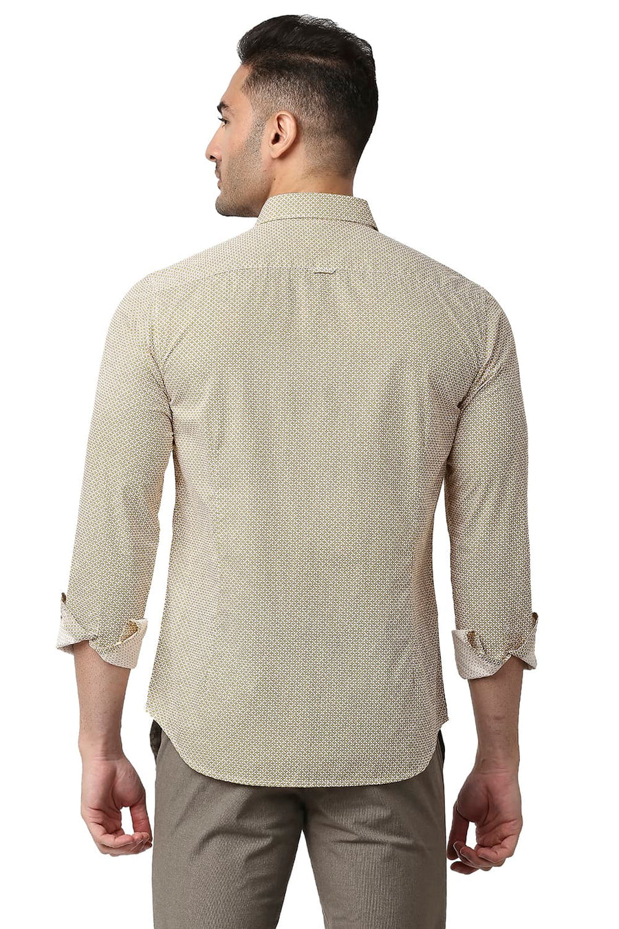 BASICS SLIM FIT LEMON YELLOW COTTON POPLIN PRINTED SHIRT