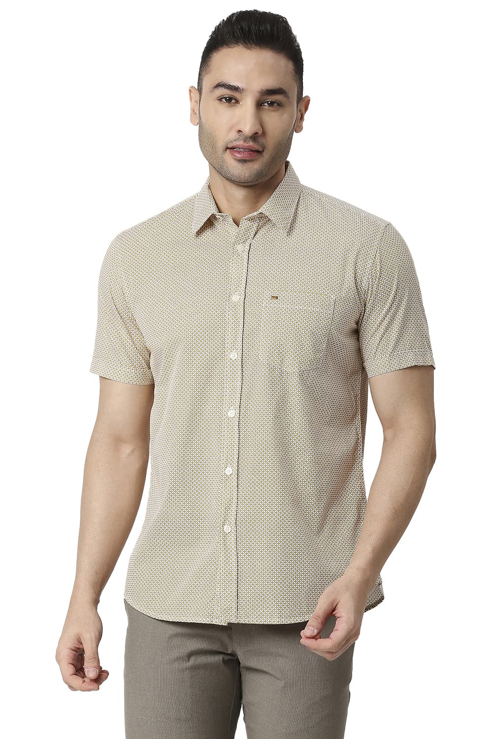 BASICS SLIM FIT COTTON POPLIN PRINTED SHIRT