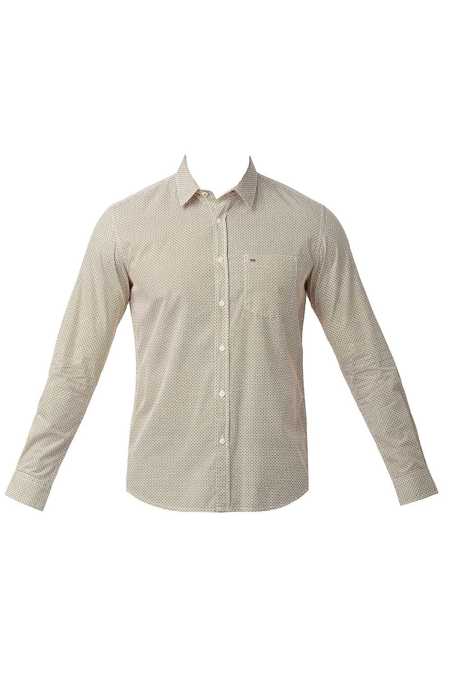 BASICS SLIM FIT LEMON YELLOW COTTON POPLIN PRINTED SHIRT