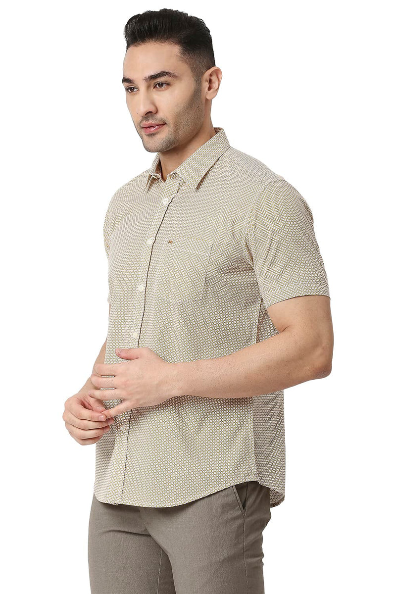 BASICS SLIM FIT COTTON POPLIN PRINTED HALFSLEEVES SHIRT