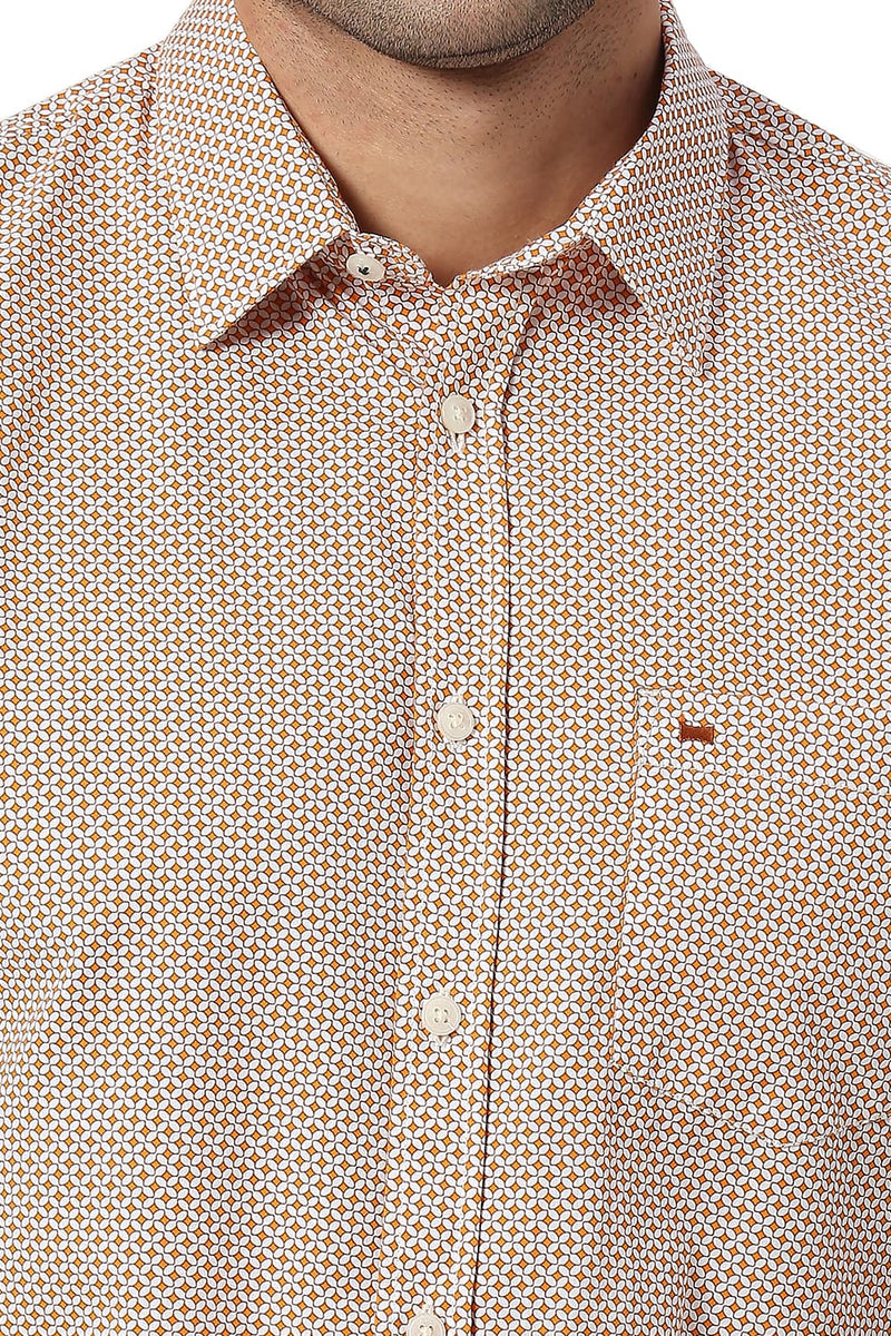 BASICS SLIM FIT COTTON POPLIN PRINTED HALFSLEEVES SHIRT