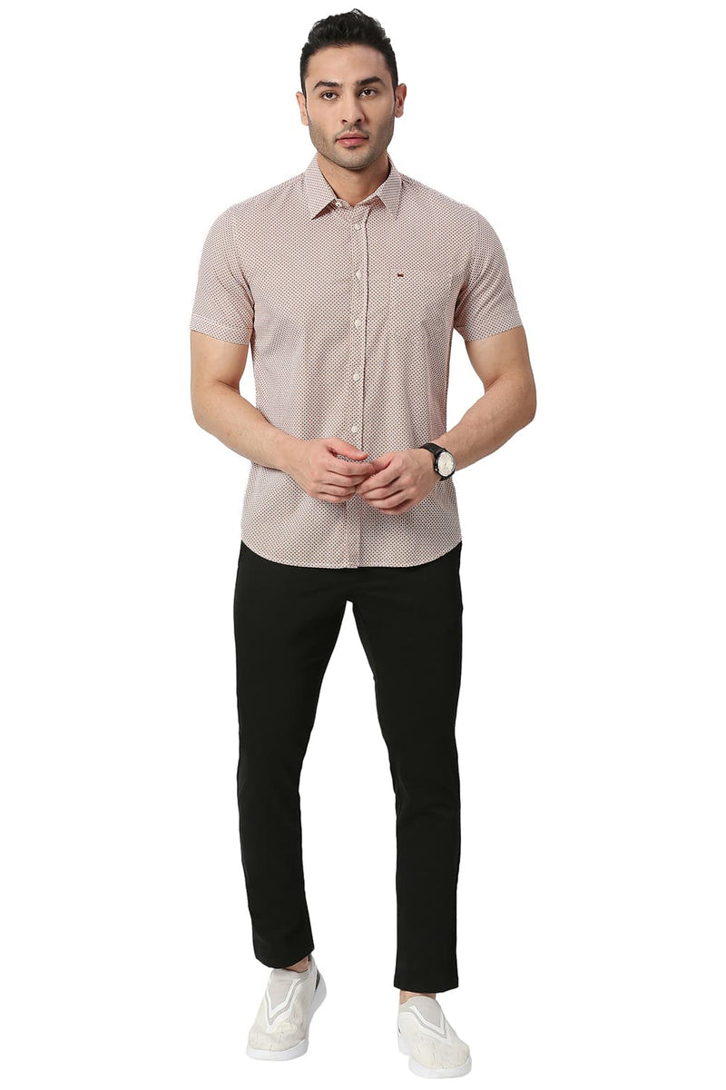 BASICS SLIM FIT COTTON POPLIN PRINTED HALFSLEEVES SHIRT