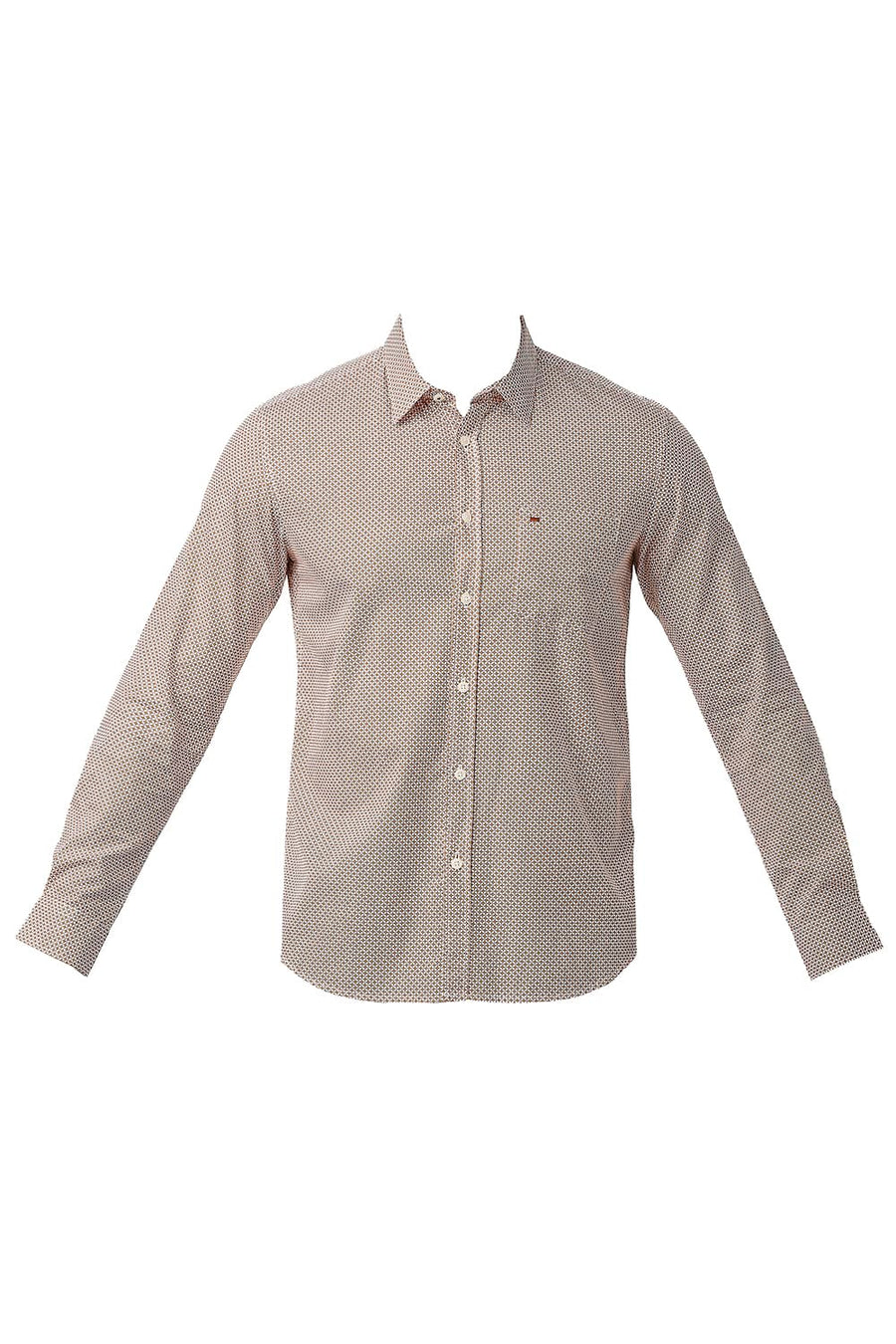 BASICS SLIM FIT GOLDEN ORANGE COTTON POPLIN PRINTED SHIRT