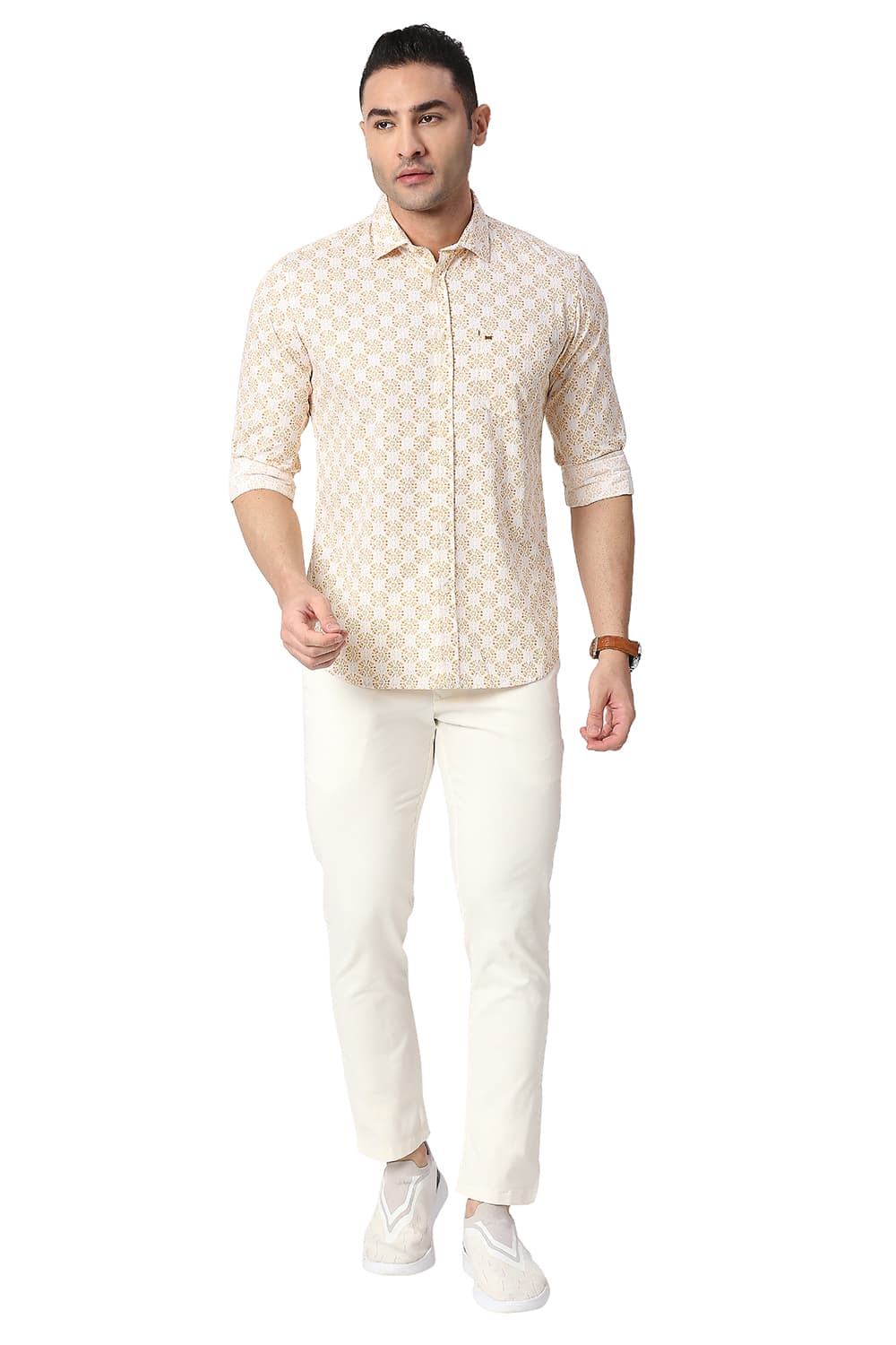 BASICS SLIM FIT COTTON POPLIN PRINTED SHIRT