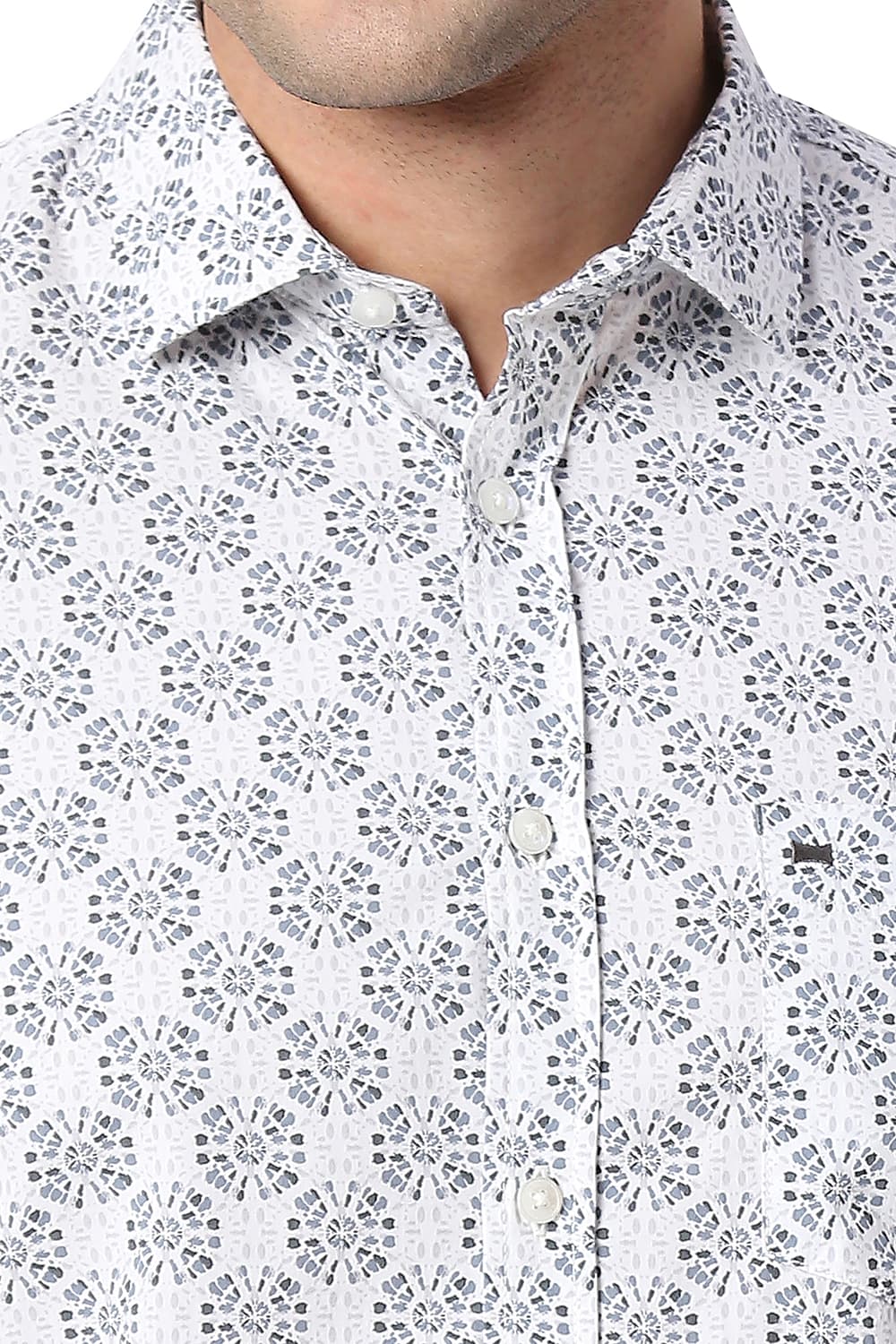 BASICS SLIM FIT COTTON POPLIN PRINTED SHIRT