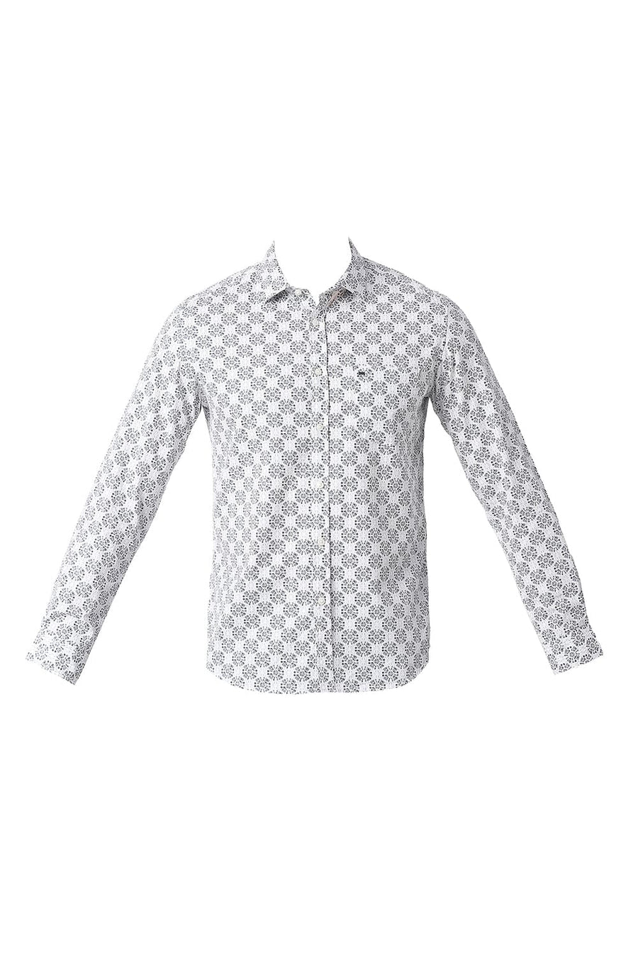 BASICS SLIM FIT SATELLITA GREY COTTON POPLIN PRINTED SHIRT