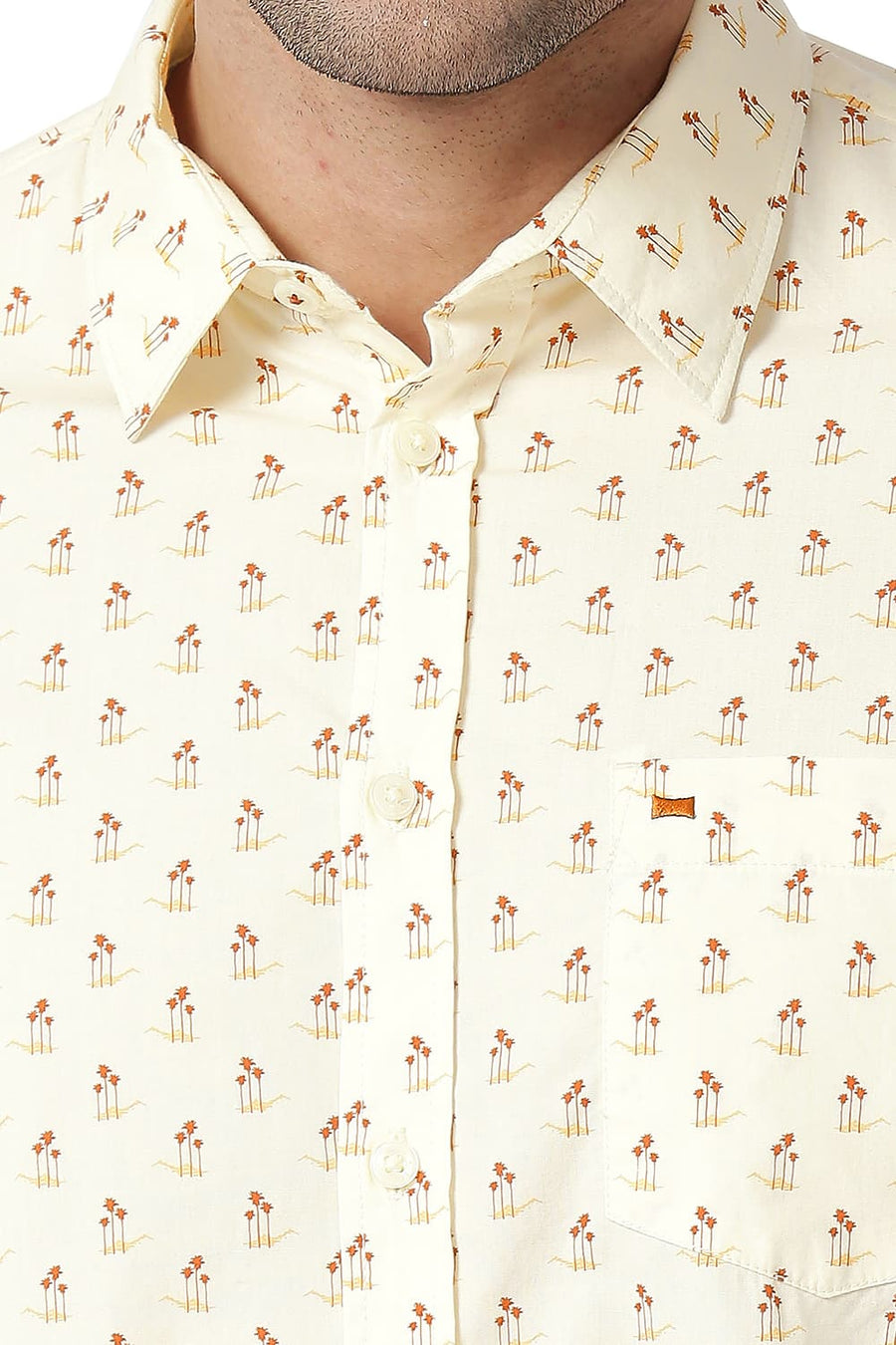 BASICS SLIM FIT DEW BEIGE COTTON POPLIN PRINTED SHIRT