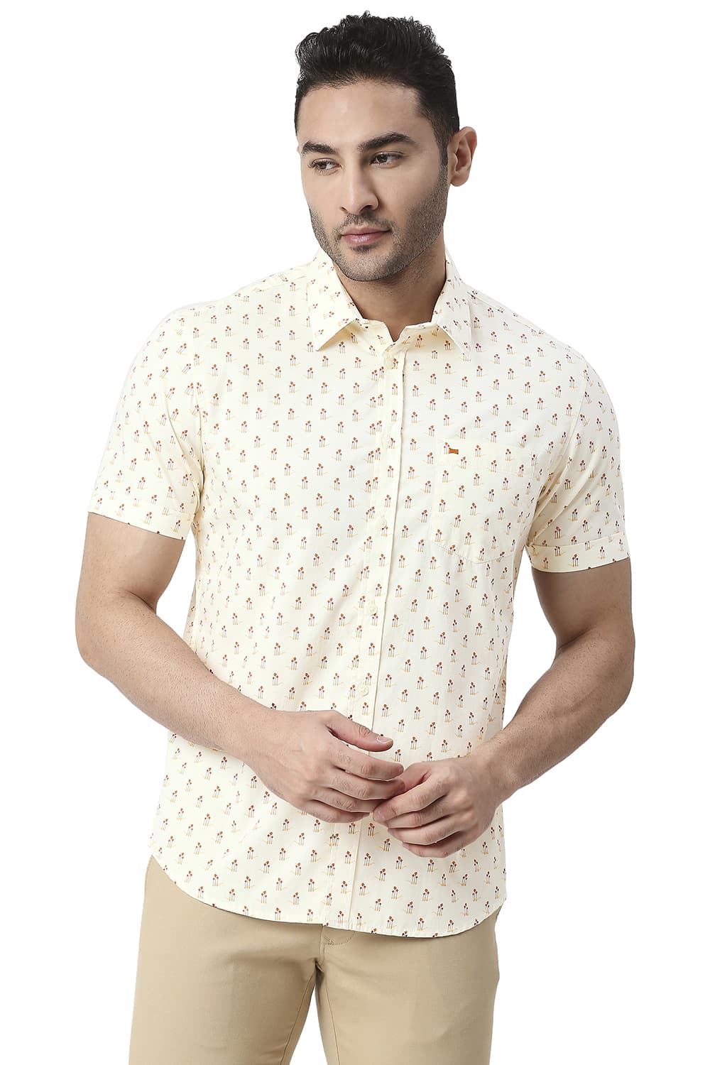 BASICS SLIM FIT COTTON POPLIN PRINTED SHIRT