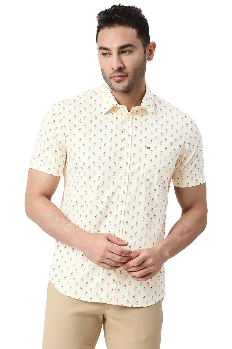 BASICS SLIM FIT COTTON POPLIN PRINTED SHIRT