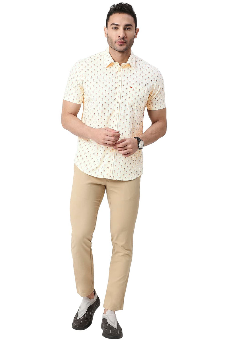 BASICS SLIM FIT COTTON POPLIN PRINTED HALFSLEEVES SHIRT