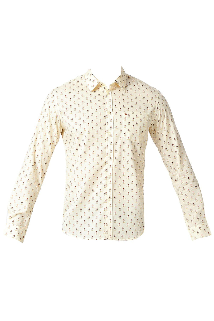 BASICS SLIM FIT DEW BEIGE COTTON POPLIN PRINTED SHIRT
