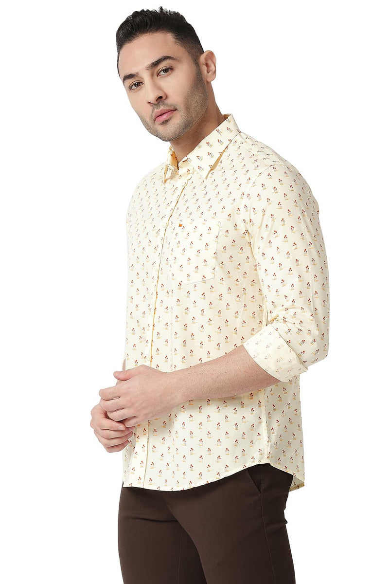 BASICS SLIM FIT COTTON POPLIN PRINTED SHIRT