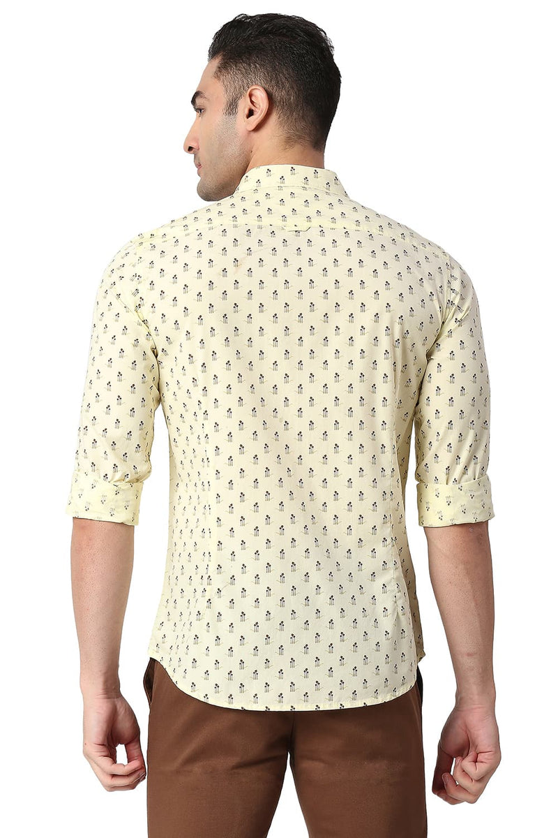 BASICS SLIM FIT COTTON POPLIN PRINTED SHIRT