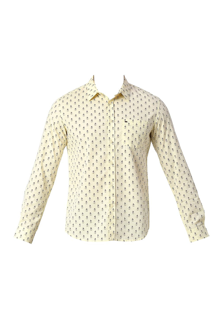 BASICS SLIM FIT DUSTY YELLOW COTTON POPLIN PRINTED SHIRT