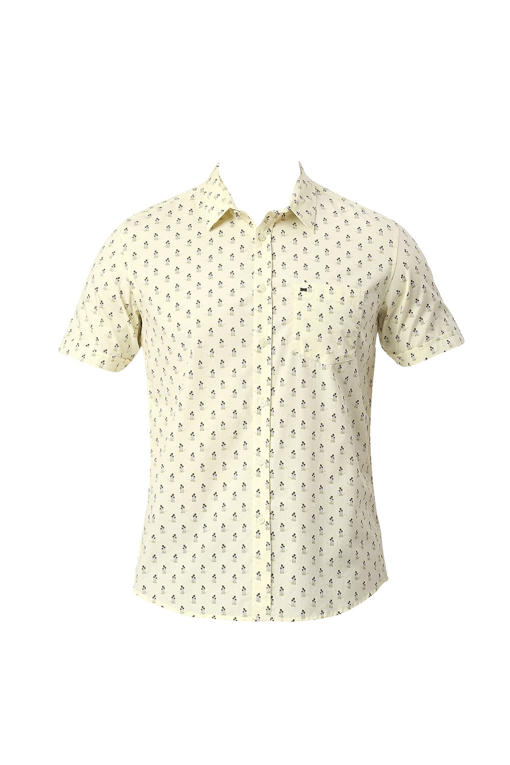 BASICS SLIM FIT COTTON POPLIN PRINTED HALFSLEEVES SHIRT