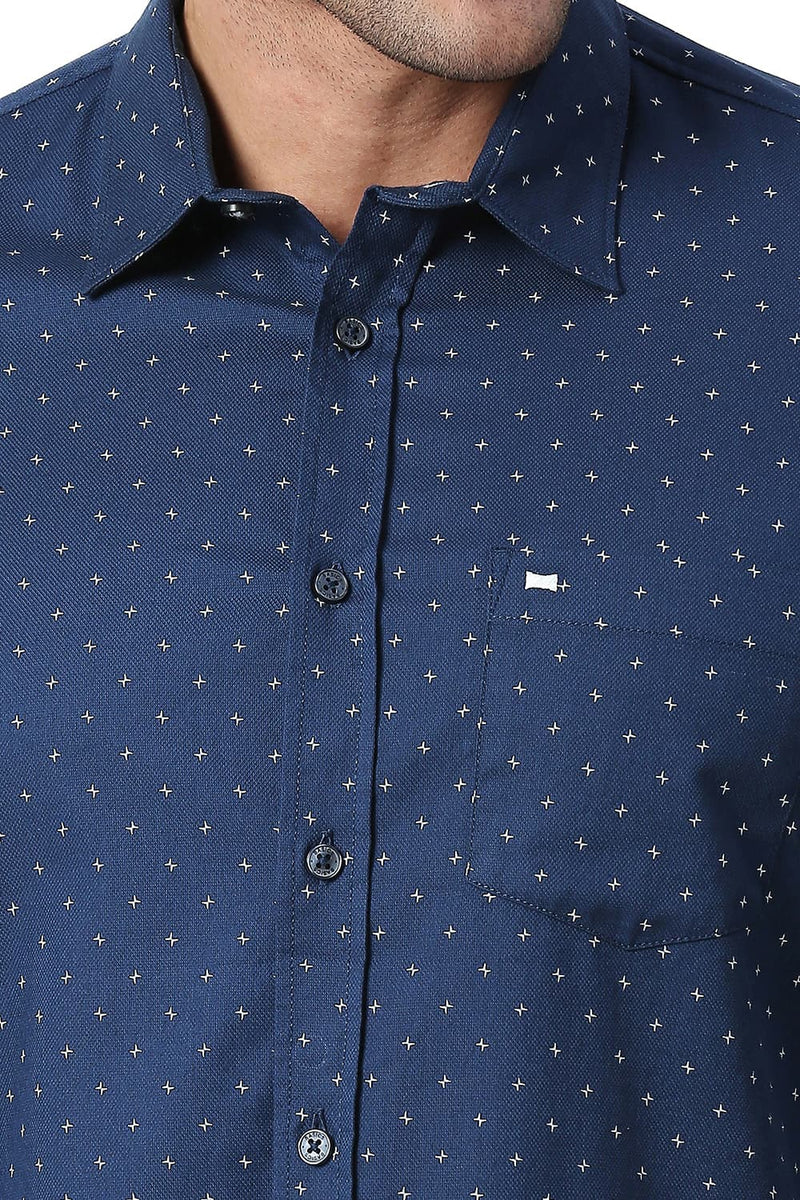 BASICS SLIM FIT COTTON DOBBY PRINTED SHIRT