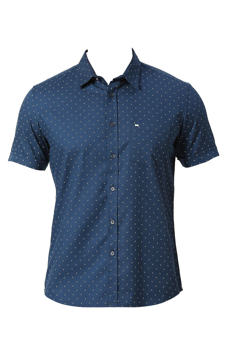 BASICS SLIM FIT COTTON DOBBY PRINTED HALFSLEEVES SHIRT