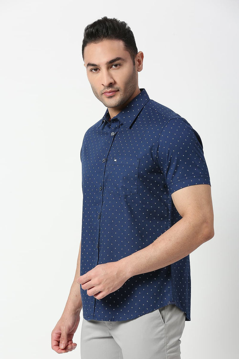 Slim Fit Cotton Dobby Printed Halfsleeves Shirt