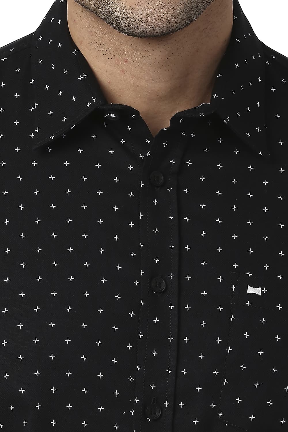 BASICS SLIM FIT COTTON DOBBY PRINTED SHIRT