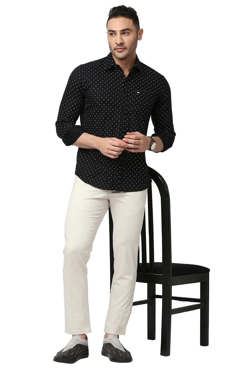 BASICS SLIM FIT COTTON DOBBY PRINTED SHIRT