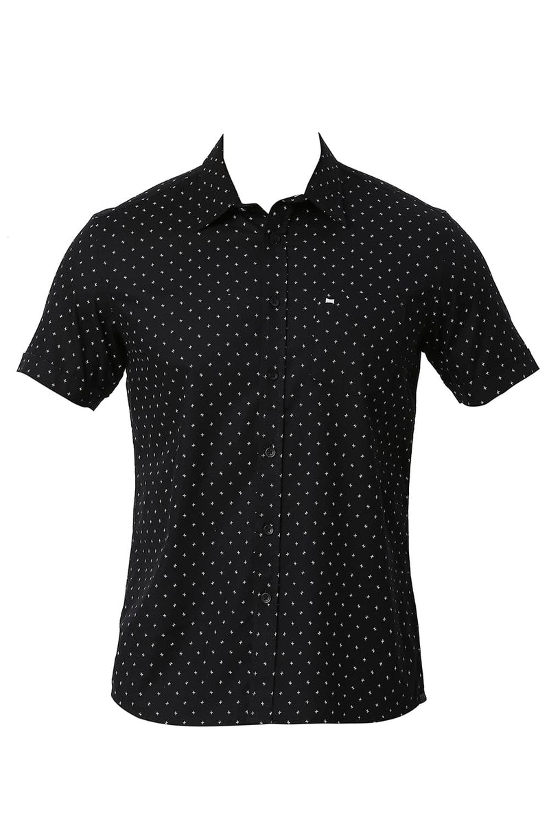 BASICS SLIM FIT COTTON DOBBY PRINTED HALFSLEEVES SHIRT