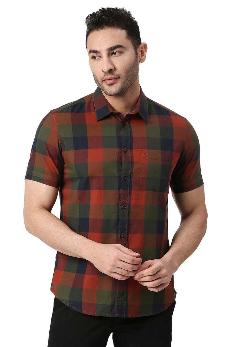 BASICS SLIM FIT COTTON TWILL CHECKS SHIRT