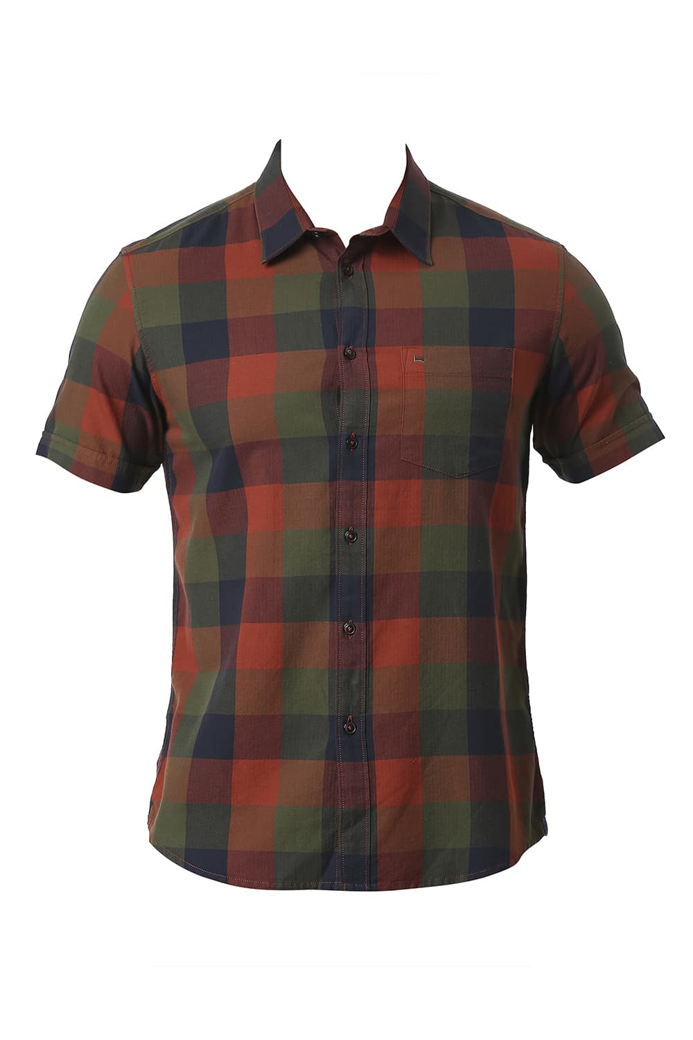 BASICS SLIM FIT COTTON TWILL CHECKS HALFSLEEVES SHIRT