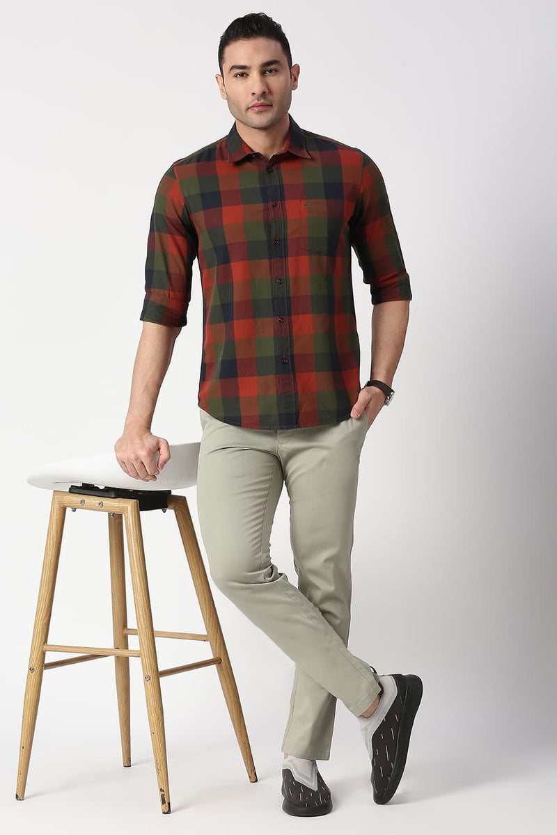 Slim Fit Cotton Twill Checks Shirt