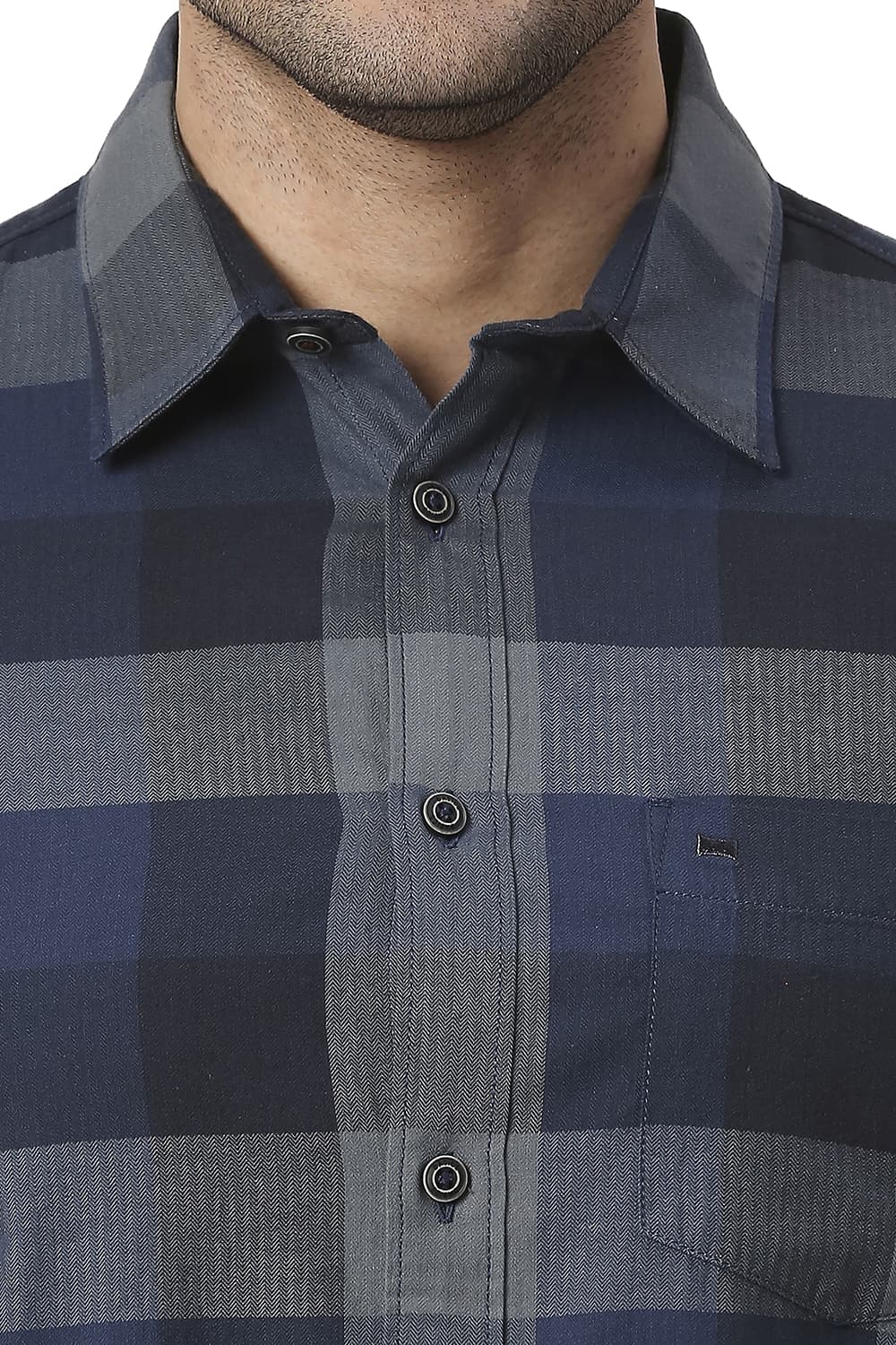 BASICS SLIM FIT COTTON TWILL CHECKS HALFSLEEVES SHIRT