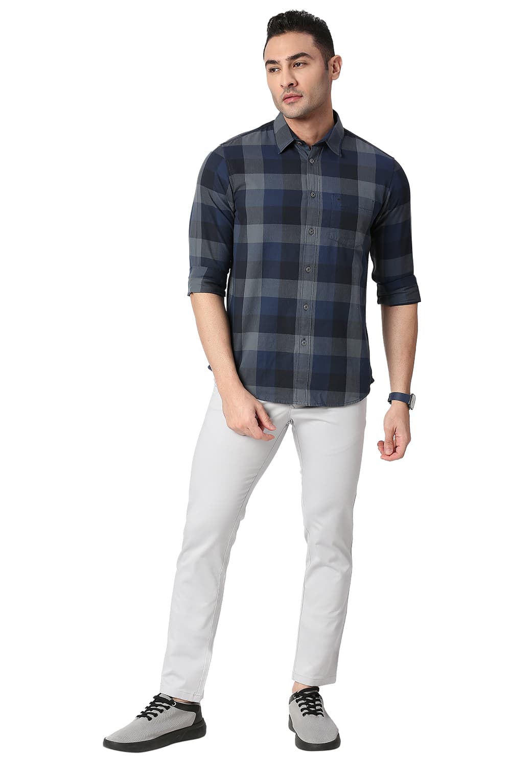 BASICS SLIM FIT COTTON TWILL CHECKS SHIRT