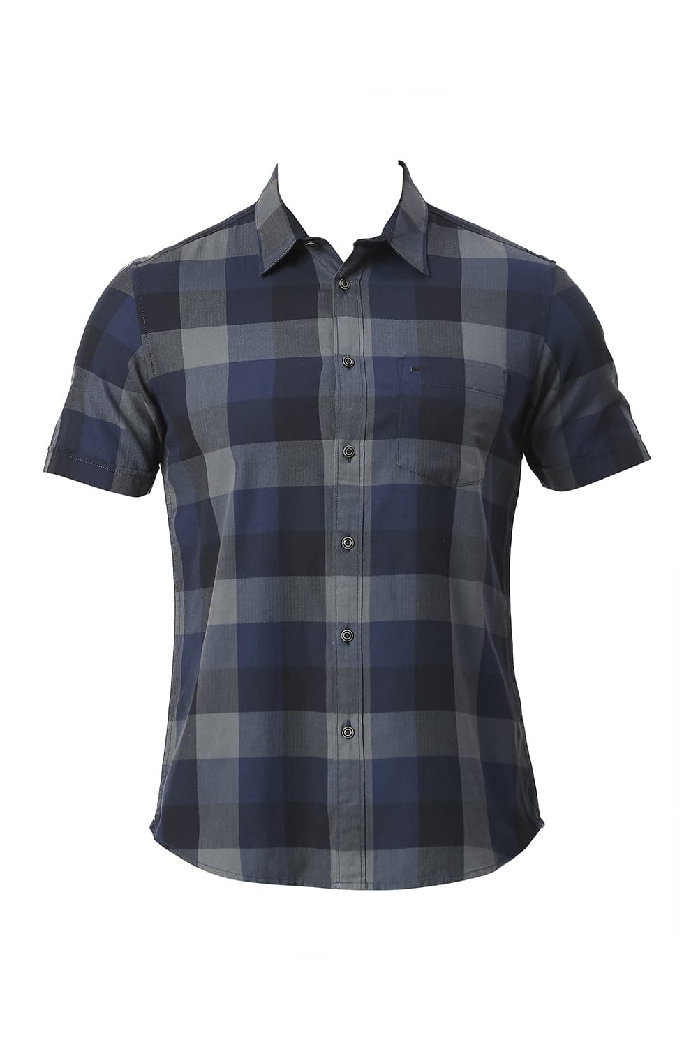 BASICS SLIM FIT COTTON TWILL CHECKS HALFSLEEVES SHIRT