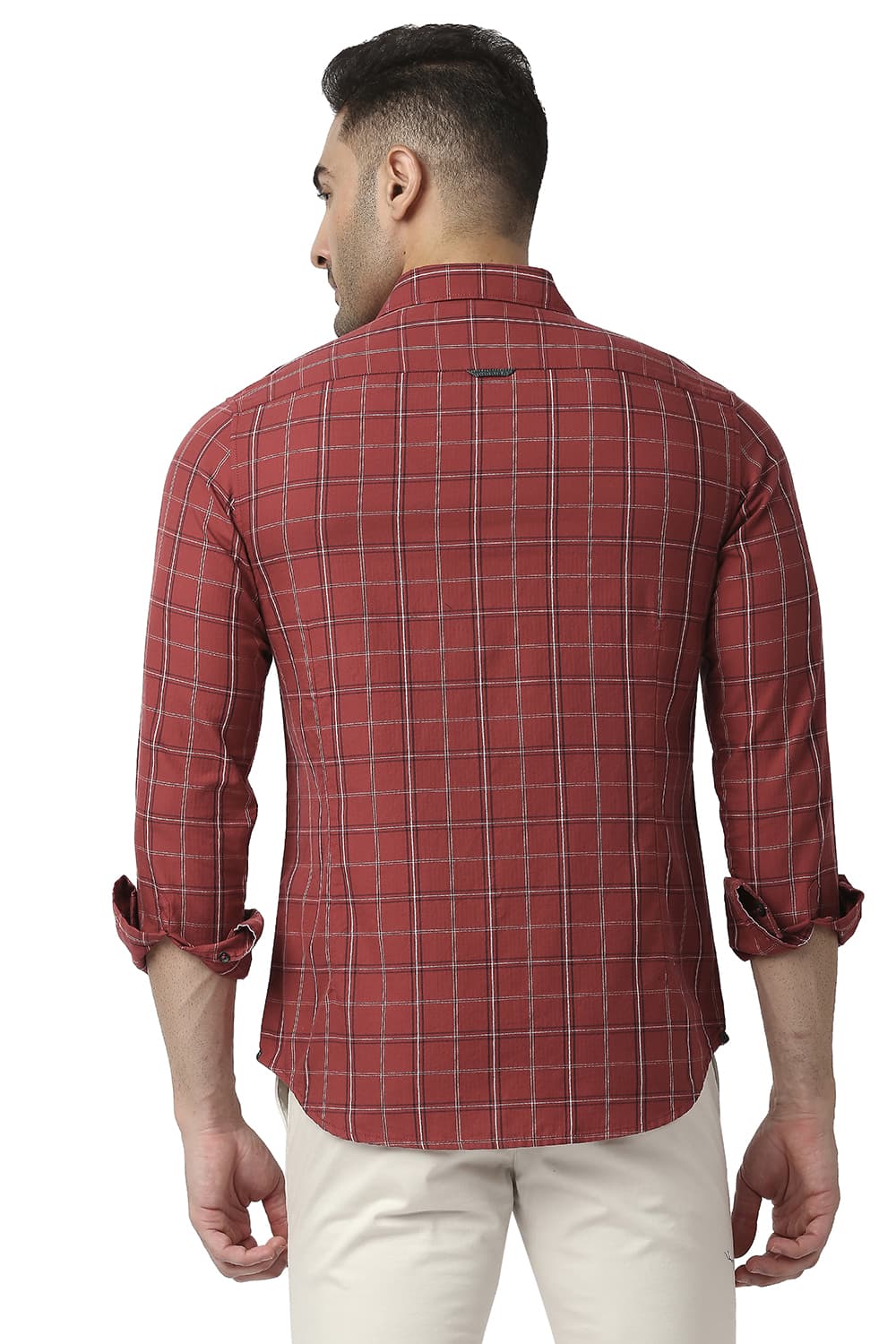 BASICS SLIM FIT COTTON TWILL CHECKS SHIRT