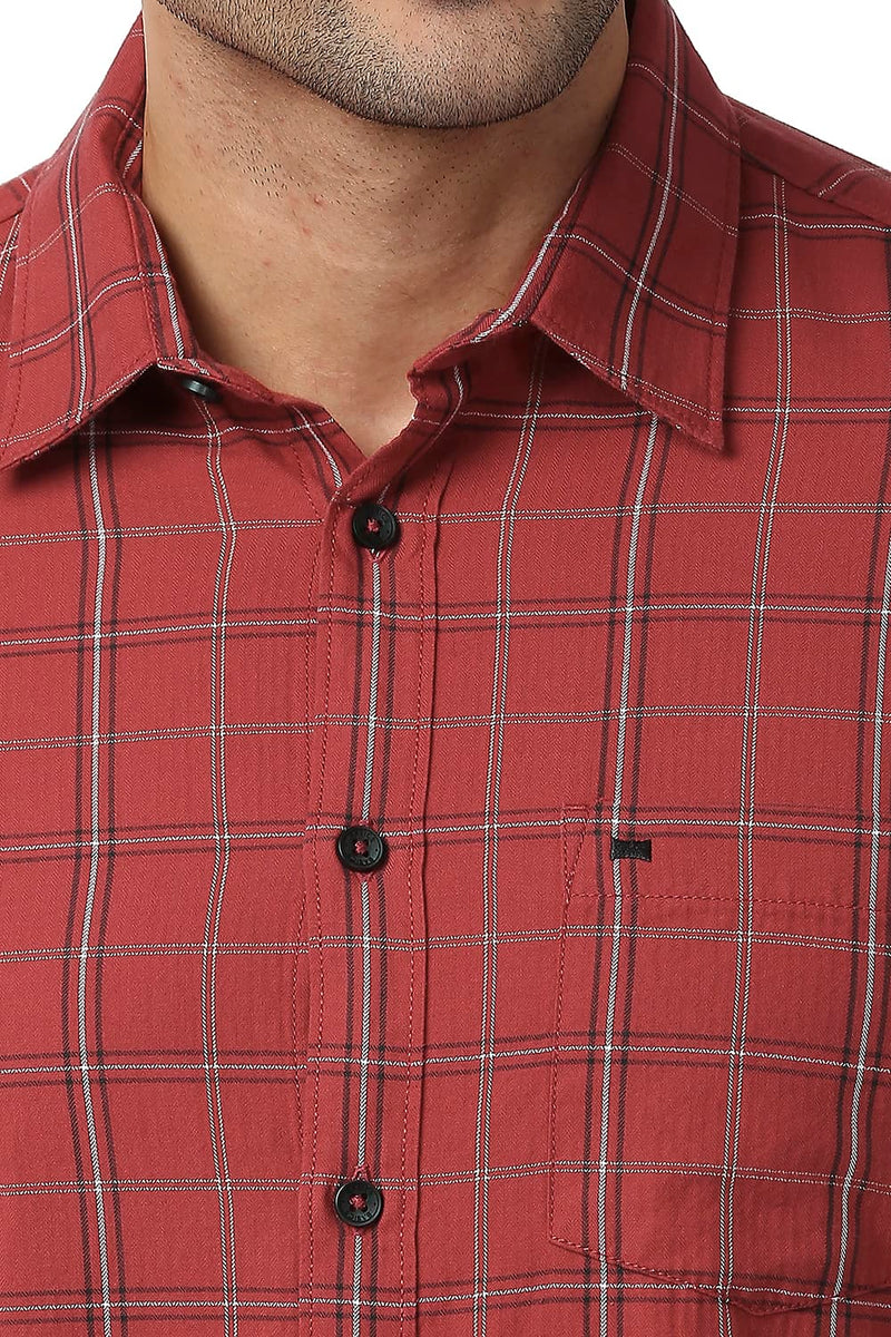 BASICS SLIM FIT COTTON TWILL CHECKS SHIRT