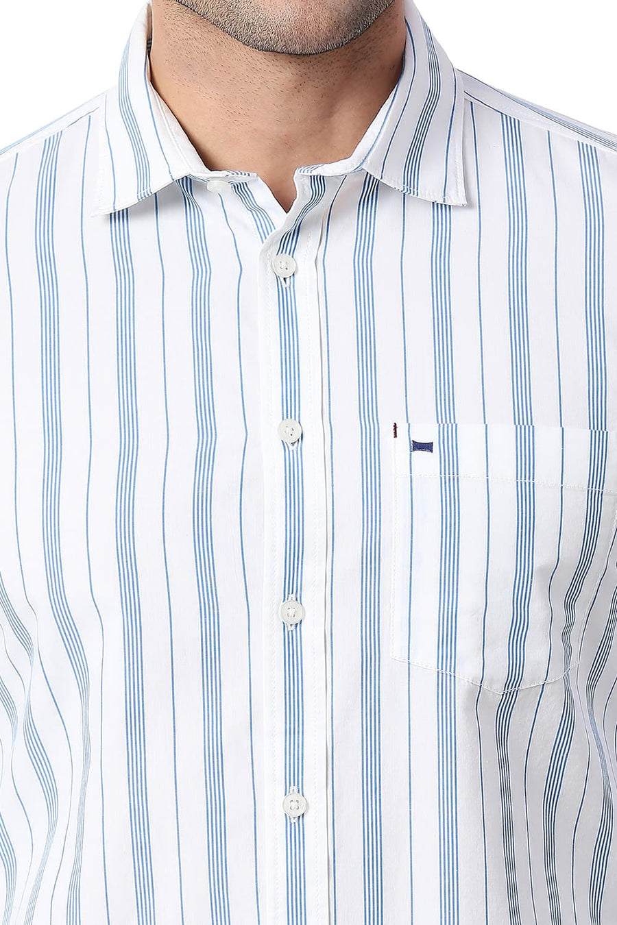 BASICS SLIM FIT IBIZA BLUE COTTON STRIPE SHIRT