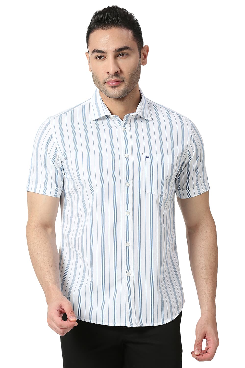 BASICS SLIM FIT COTTON STRIPE SHIRT