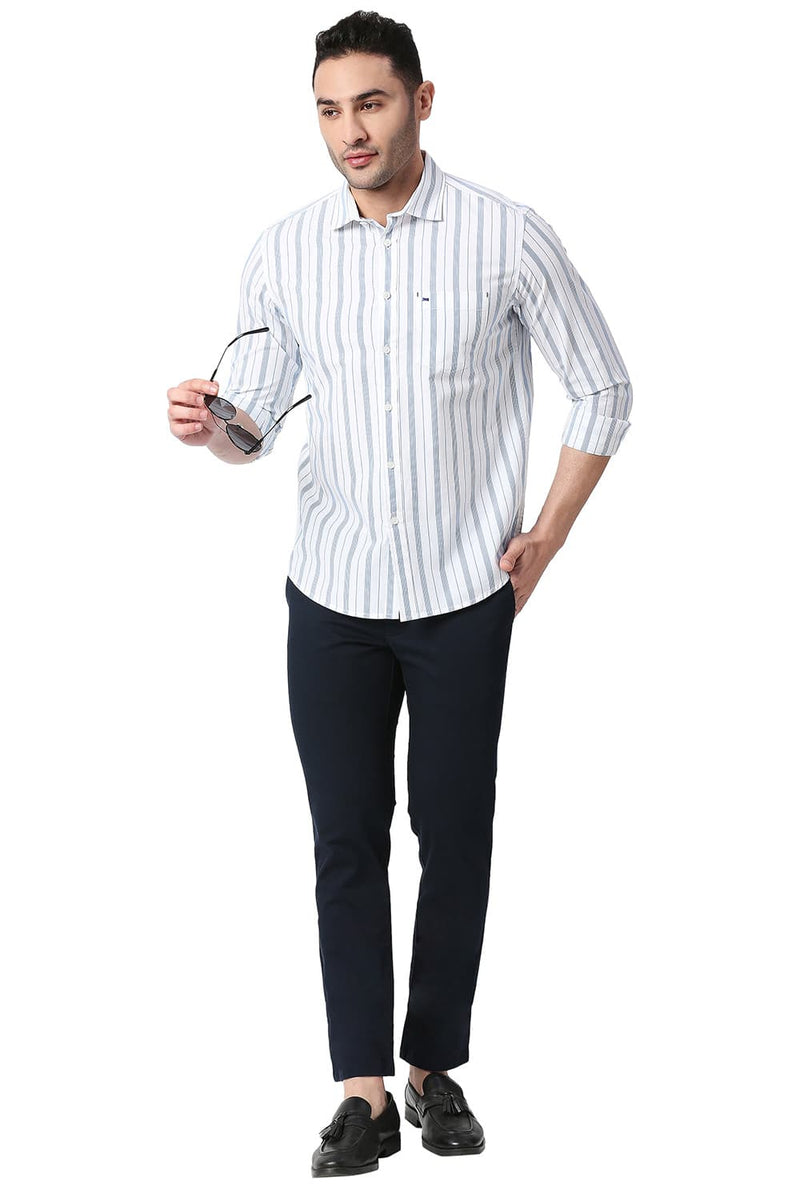 BASICS SLIM FIT COTTON STRIPE SHIRT